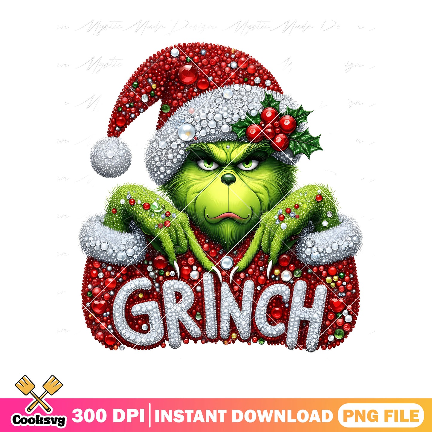 The slay grinch png, santa claus hat png, holly leaves and berries png