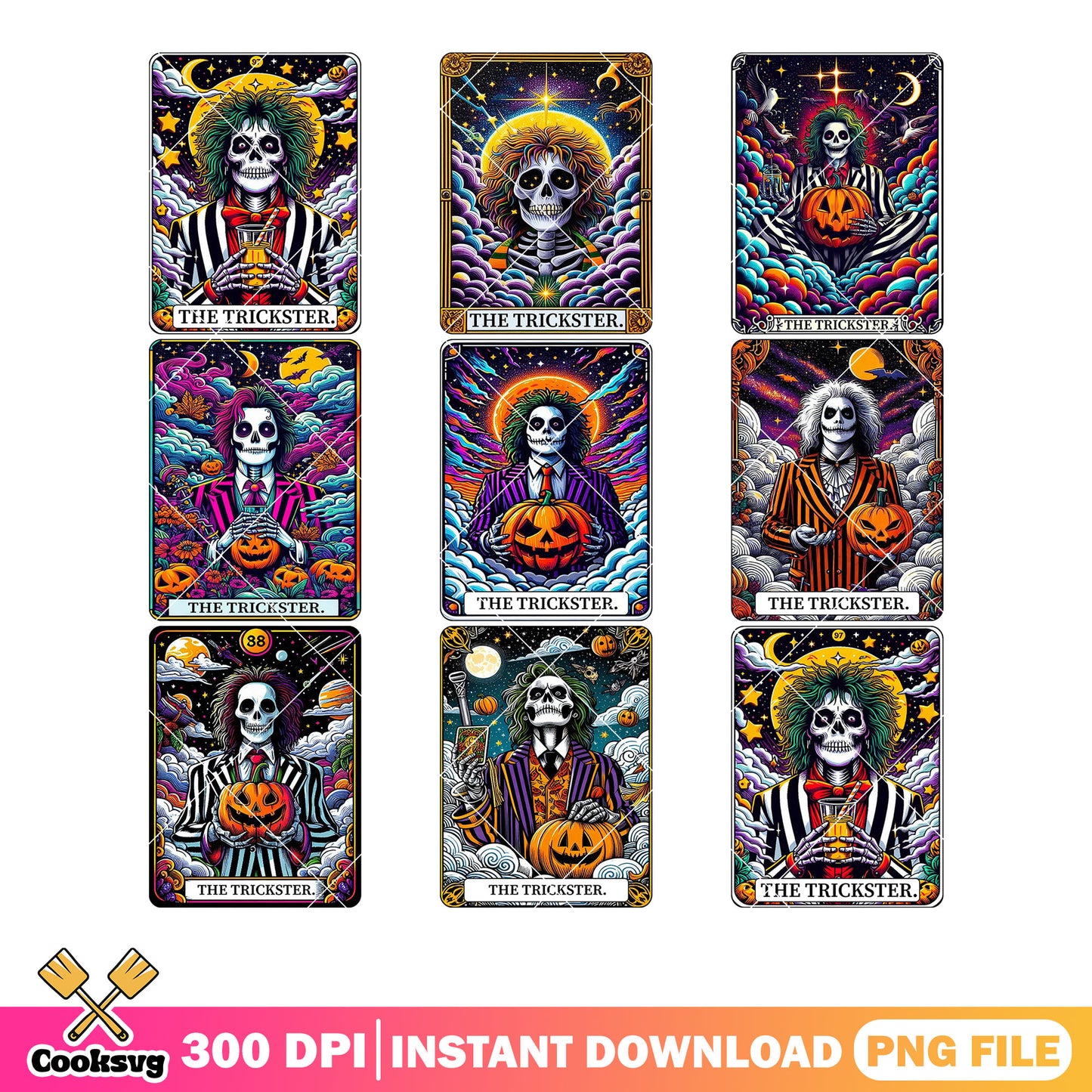 The trickster png bundle, skeleton costume png, scary pumpkin png