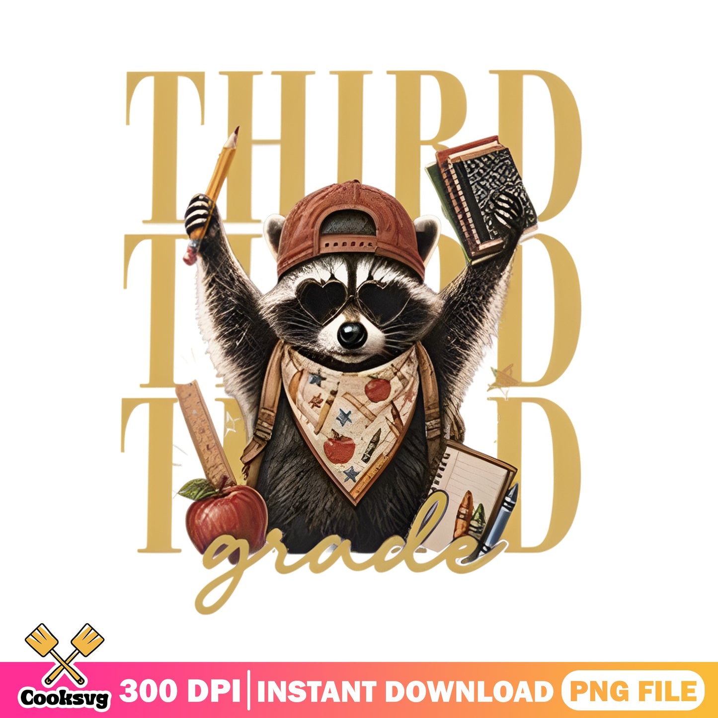Third Grade Raccoon PNG, Back To School PNG, Teacher PNG