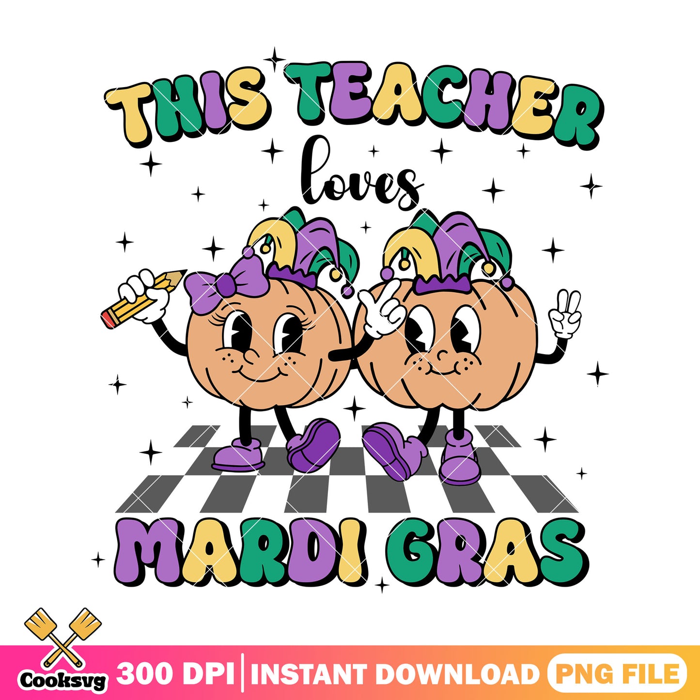 This teacher design png, happy back to school png, mardi gras png