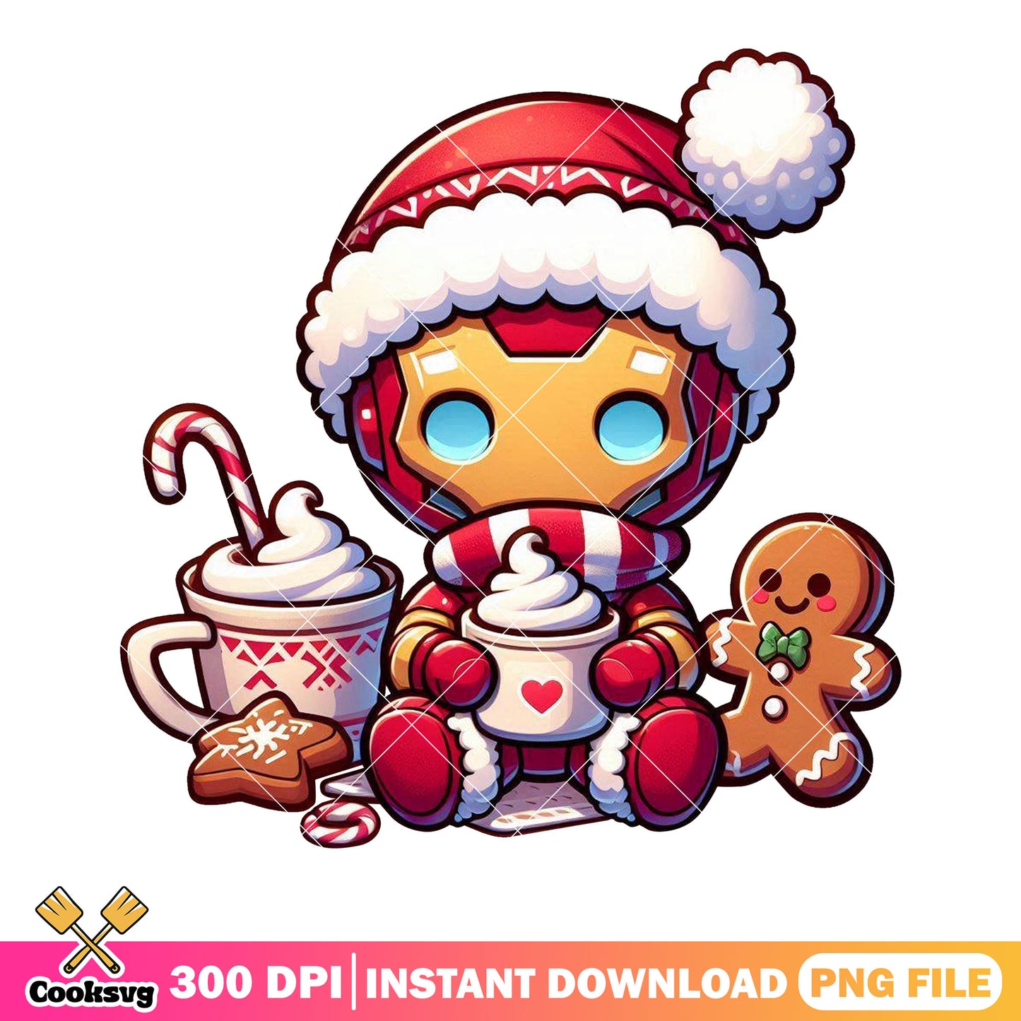 Tony stark with hot cocoa png, iron man png, merry christmas png