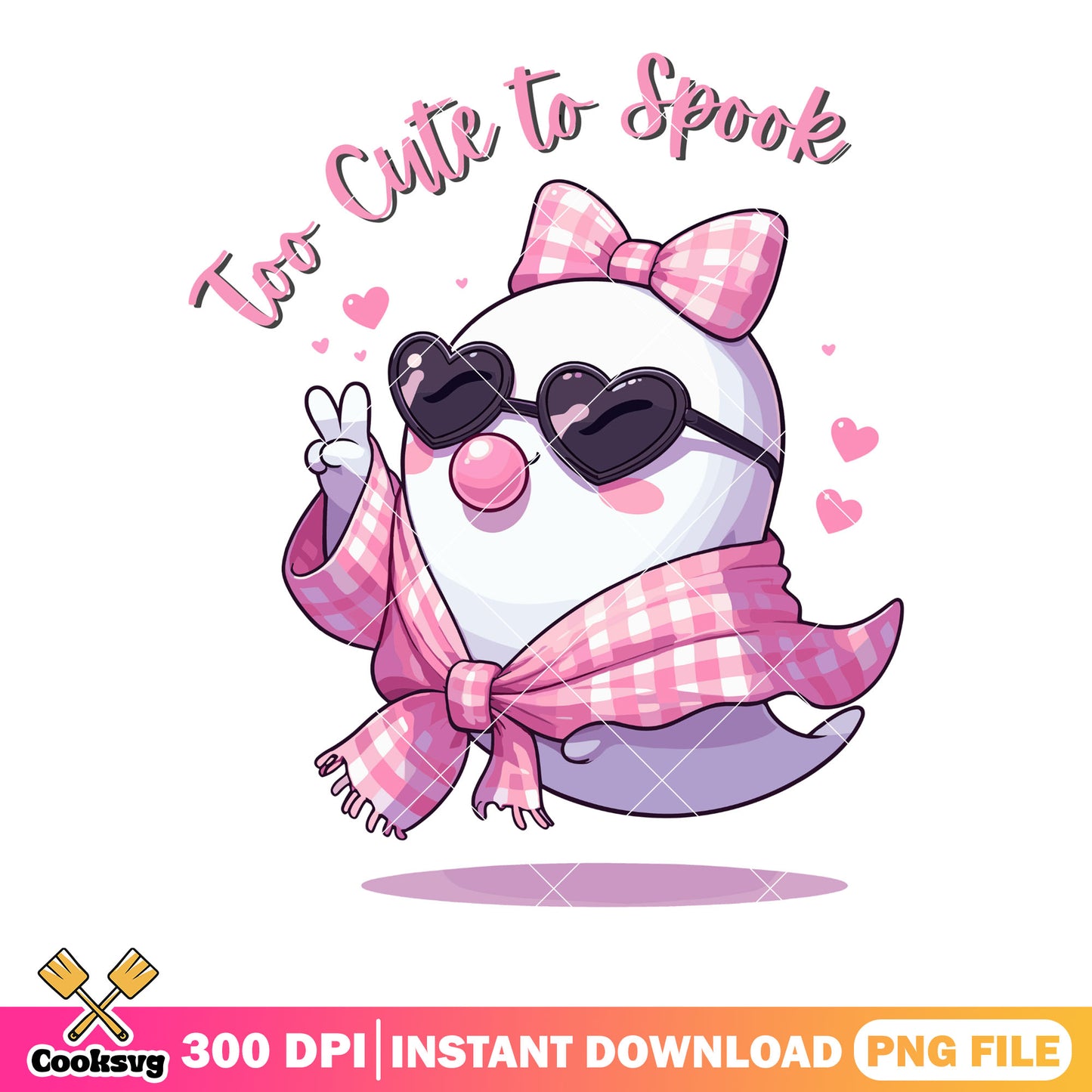Too cute to spook png, pink bow tie png, spooky halloween png