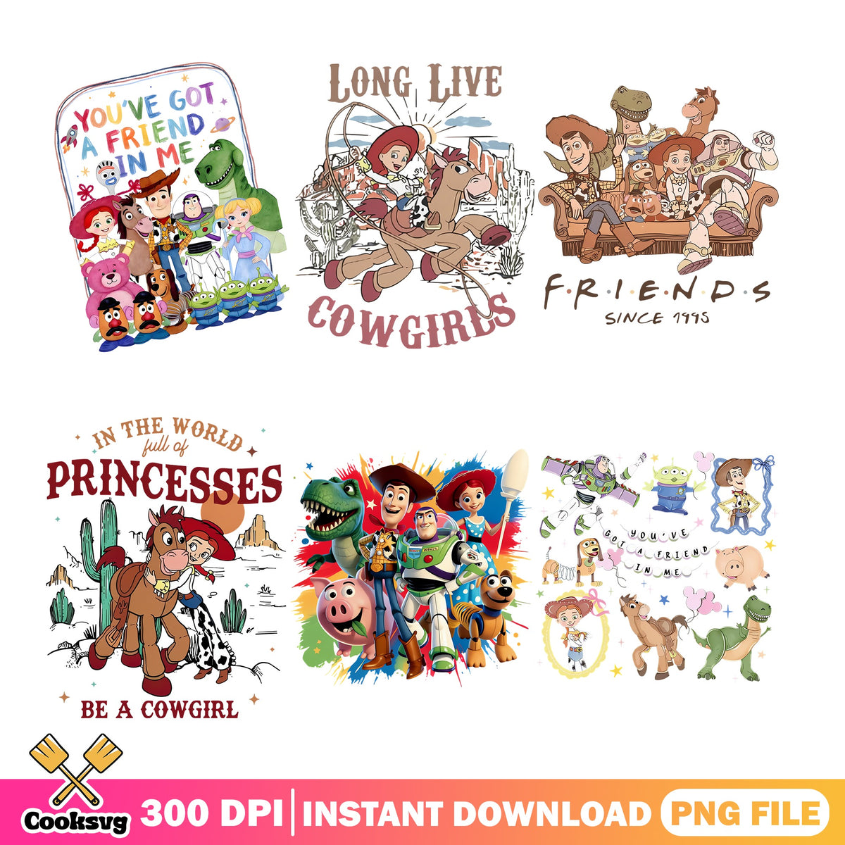 Toy Story Characters PNG Bundle, Disney Woody Buzz PNG, Jessie Cowgirl PNG