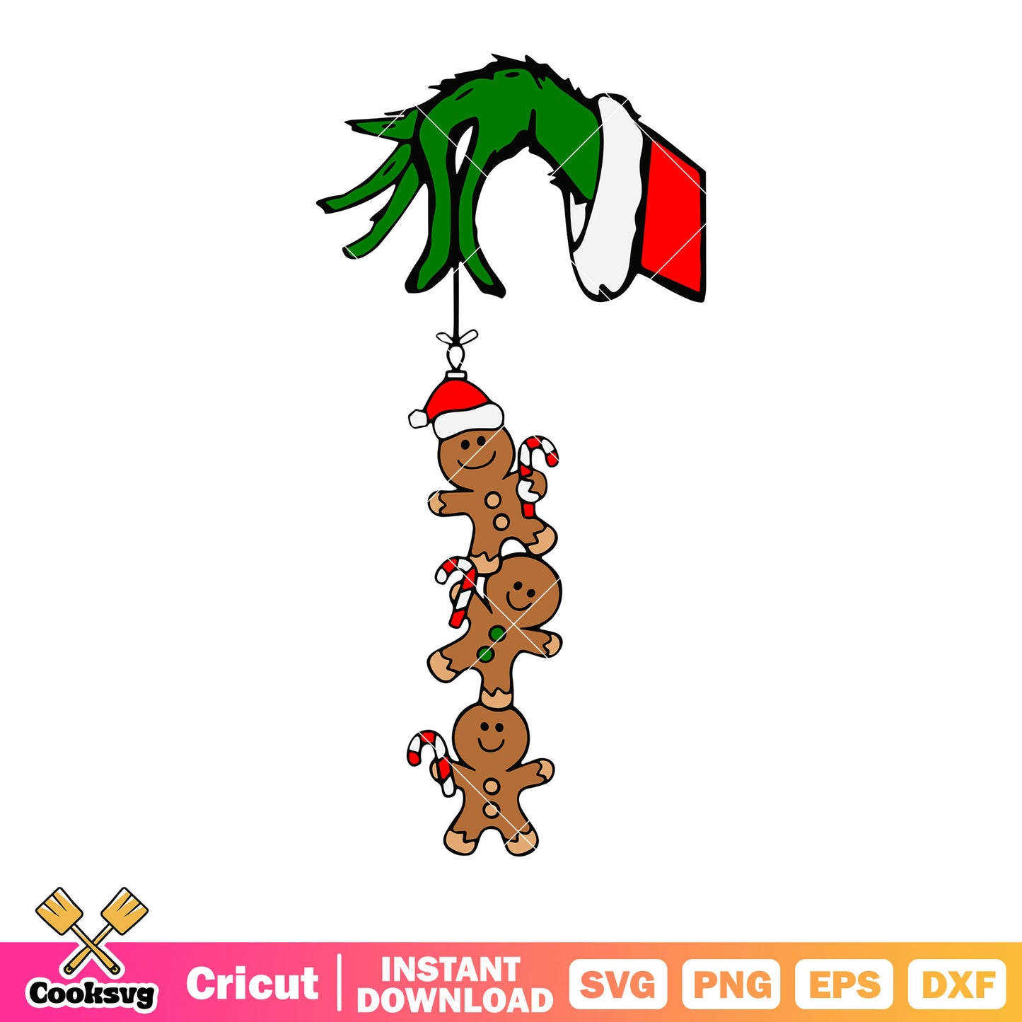 Triple gingerbread man svg, grinch hand svg, santa claus clothers svg