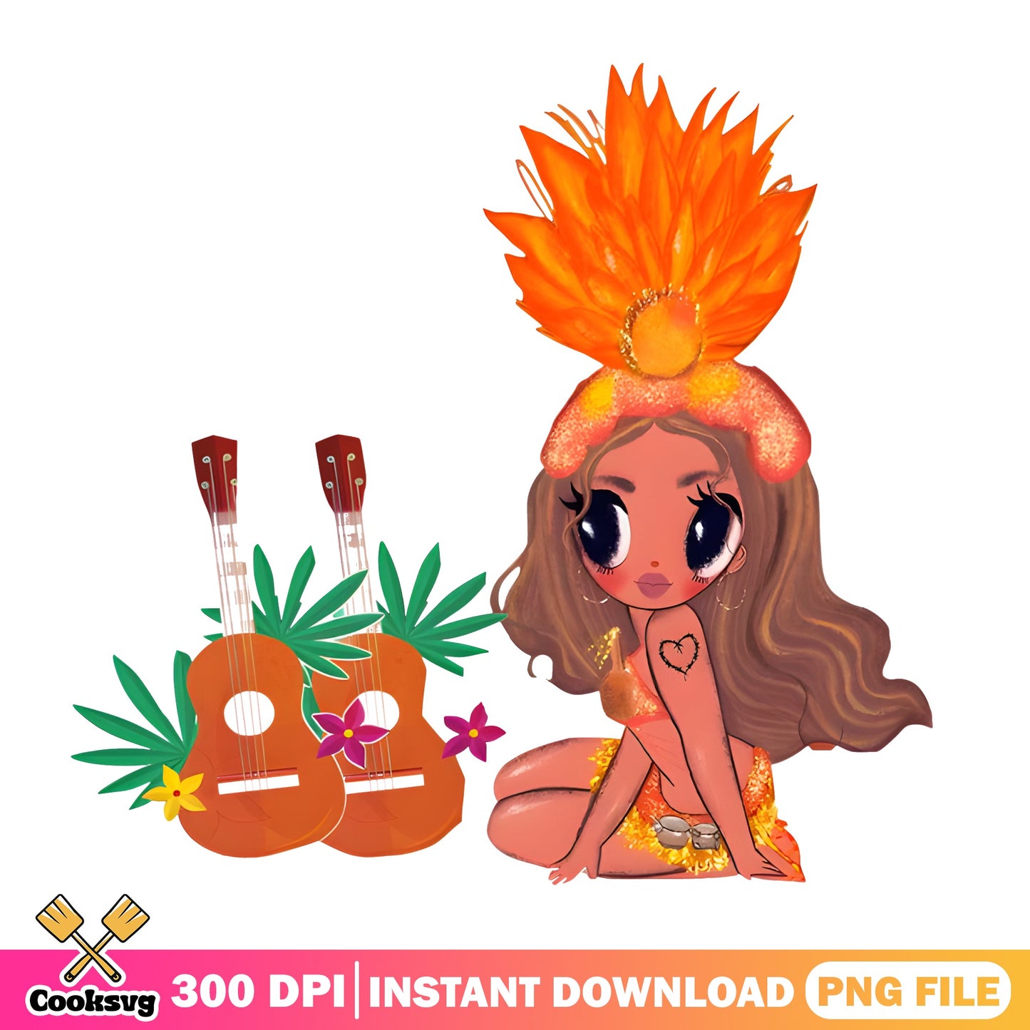 Tropical Hawaiian Girl PNG, Cute Hula Girl PNG, Summer Beach PNG