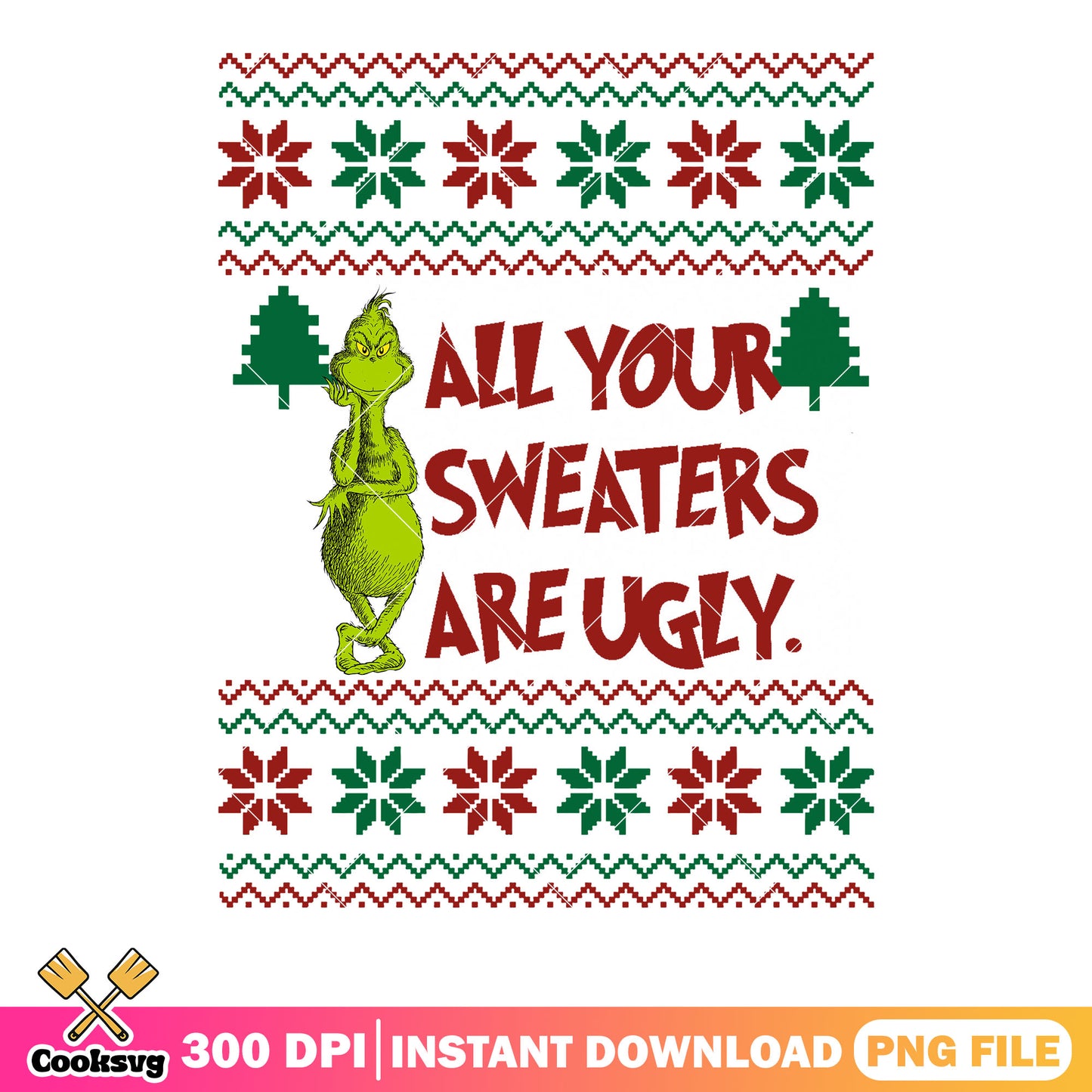 Ugly knitted design png, christmas tree png, grinch pose funny png