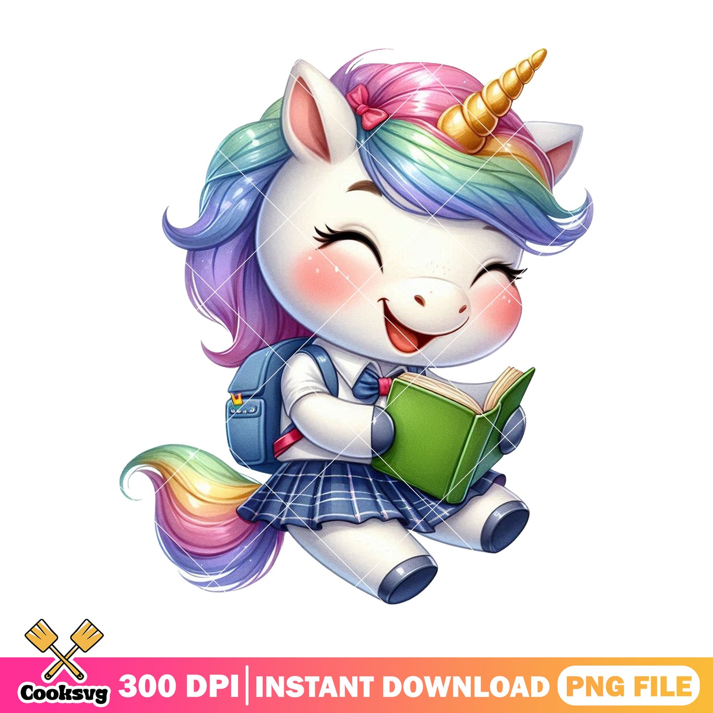 Unicorn reading design png, smile unicorn png, happy back to school png
