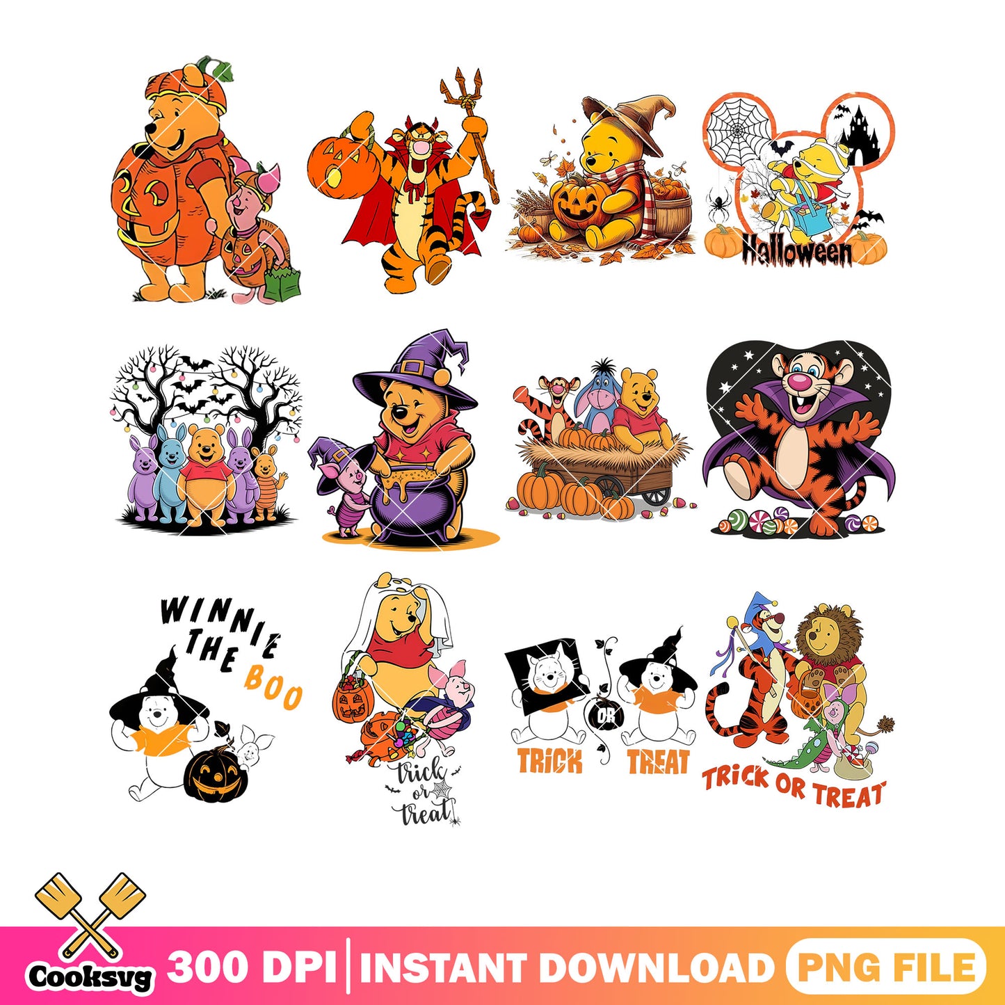 Vampire tiger png bundle, scary pumpkin png, winnie the pooh png