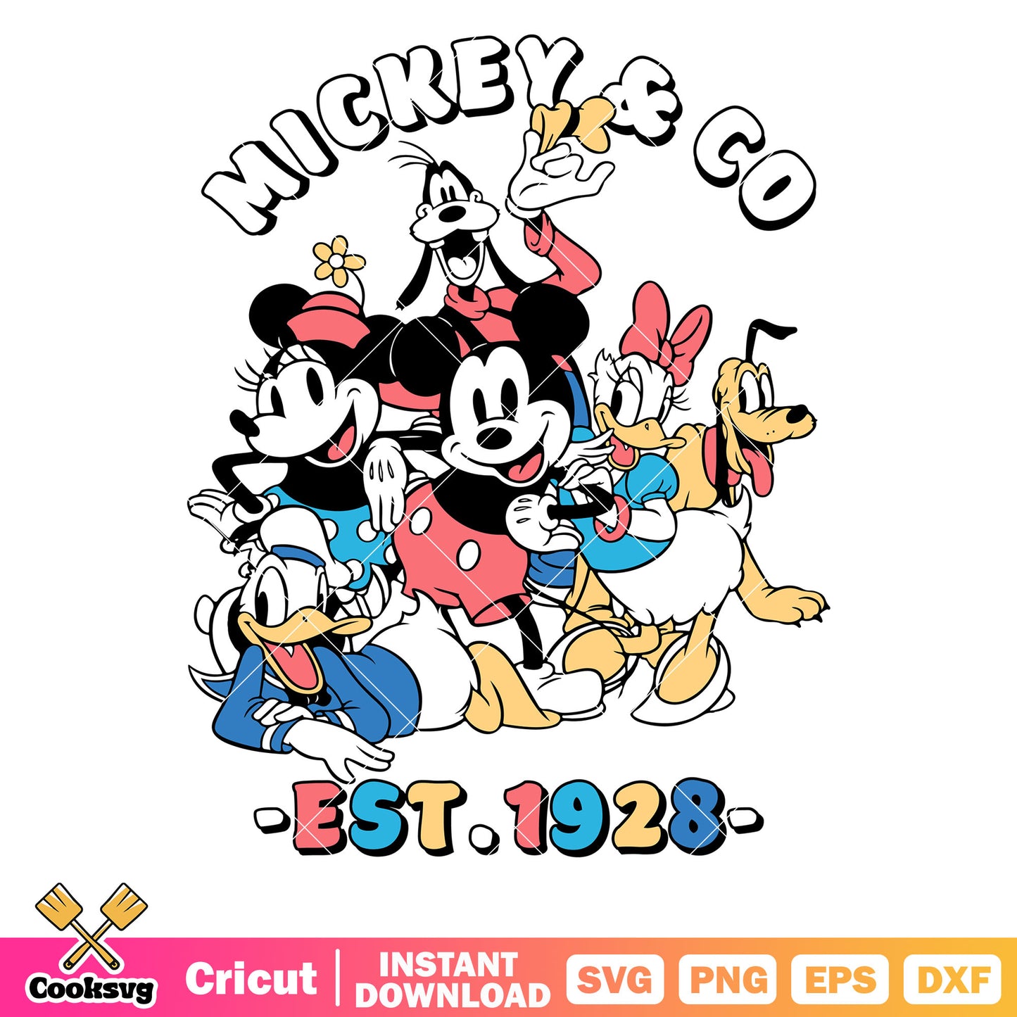 Vintage mickey and co est 1928 svg, vintage mickey mouse svg