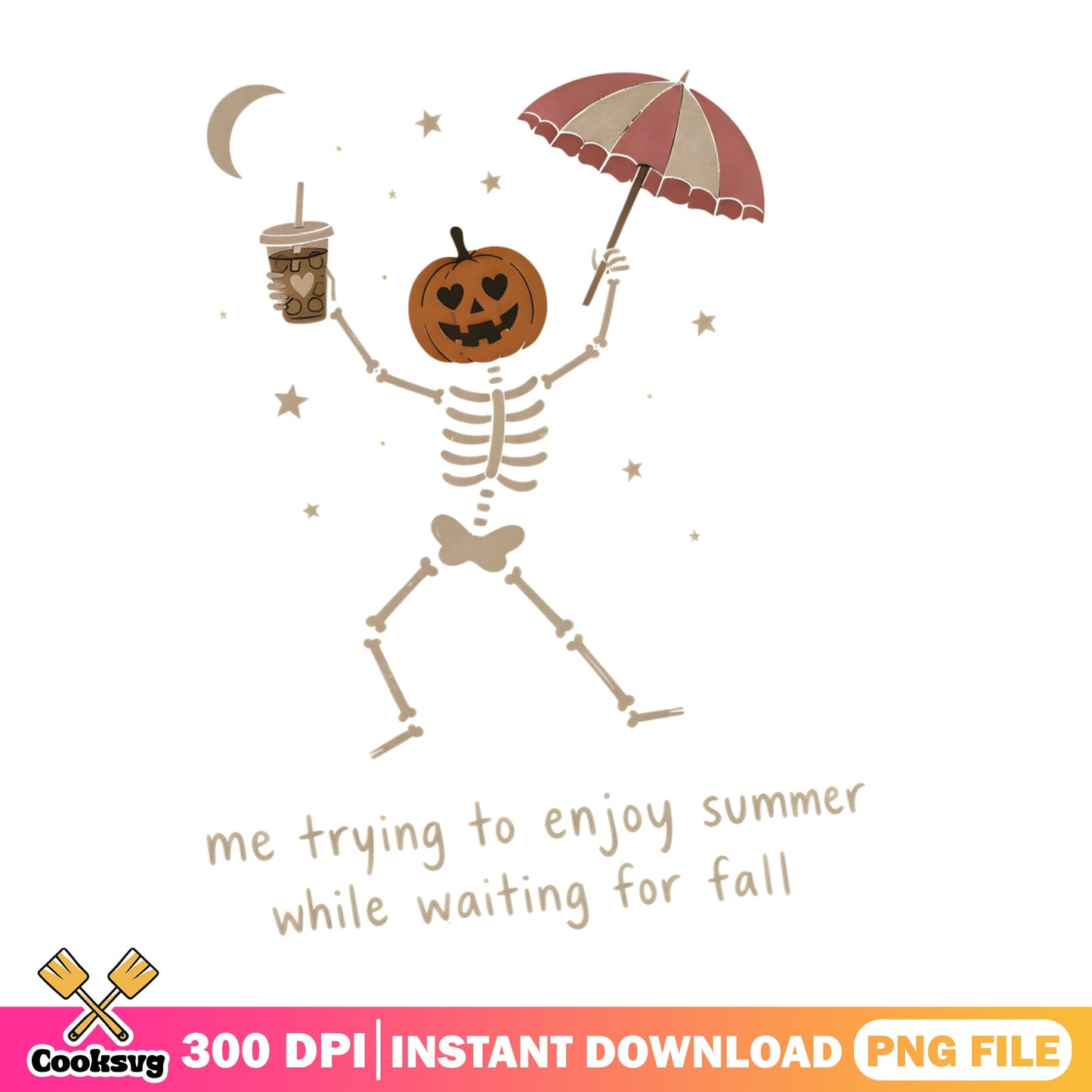 Waiting For Fall Skeleton Pumpkin Head PNG, Halloween PNG, Fall PNG