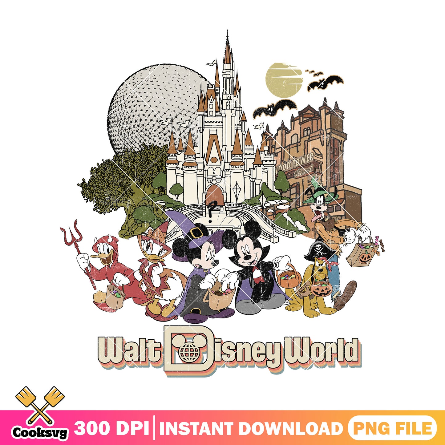 Walt mickey halloween png, disney castle png, halloween costume png