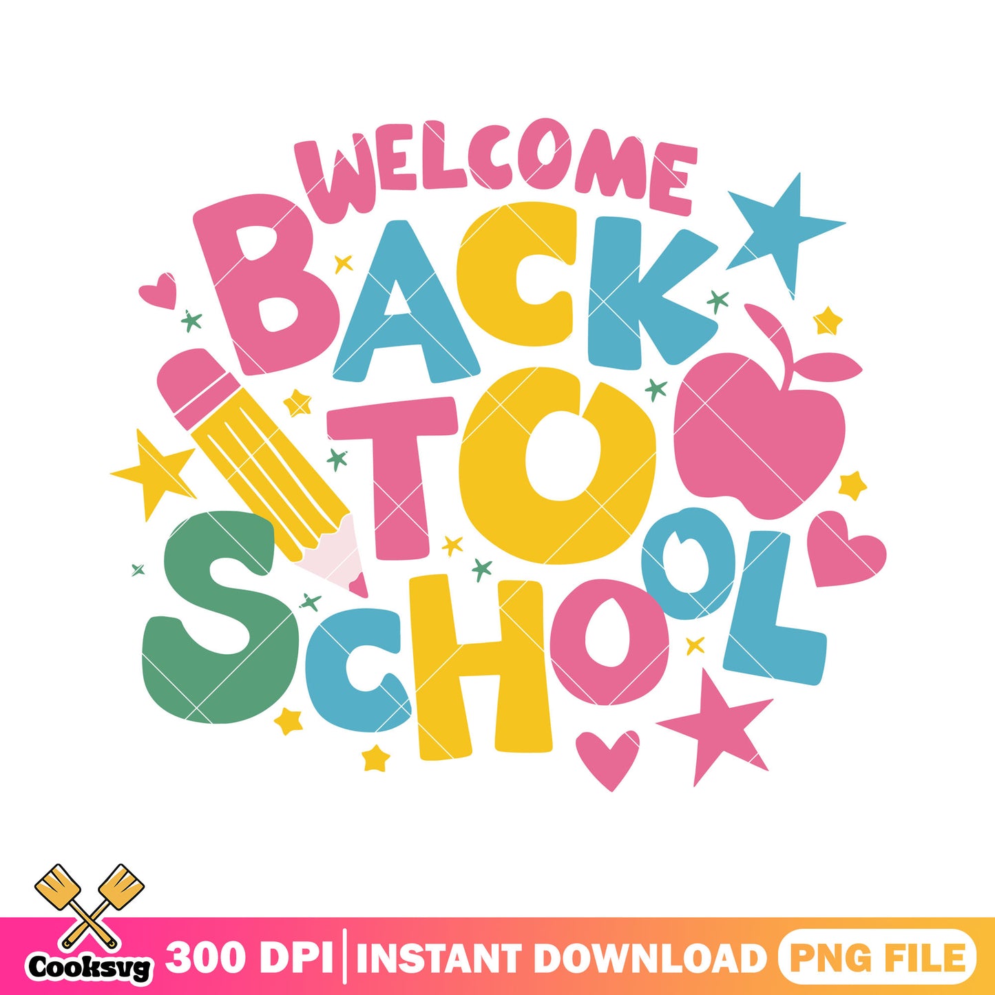 Welcome school design png, back to school poster png, pencil art png