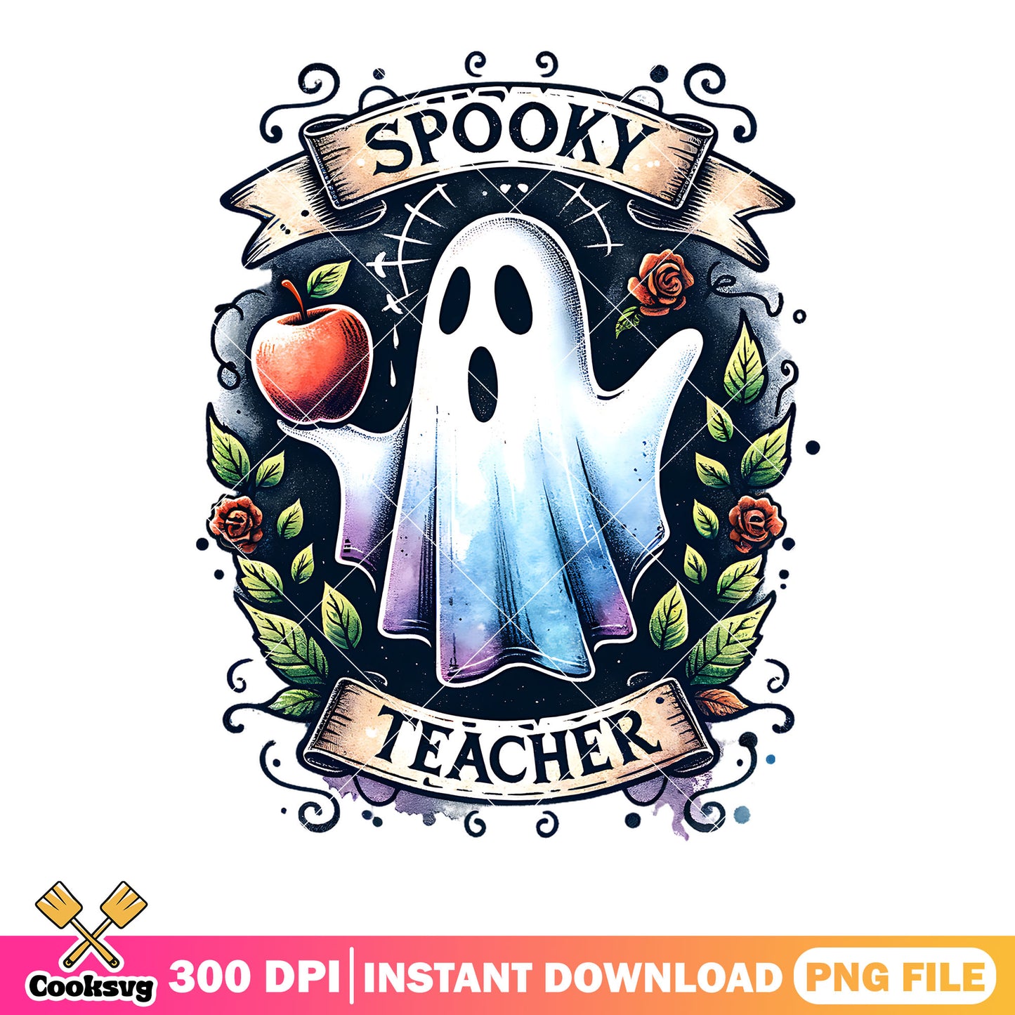 White spirits red apple png, rose flower png, scary halloween png