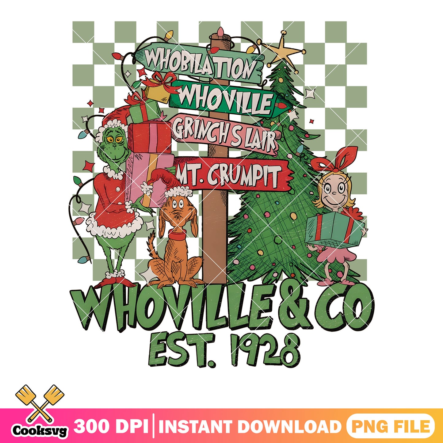 Whoville poster est 1928 png, the grinch png, christmas tree png