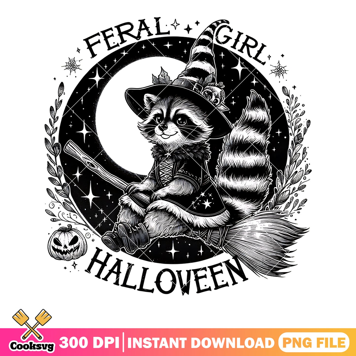 Wicker pumpkin raccoon png, witch costume png, halloween scary png