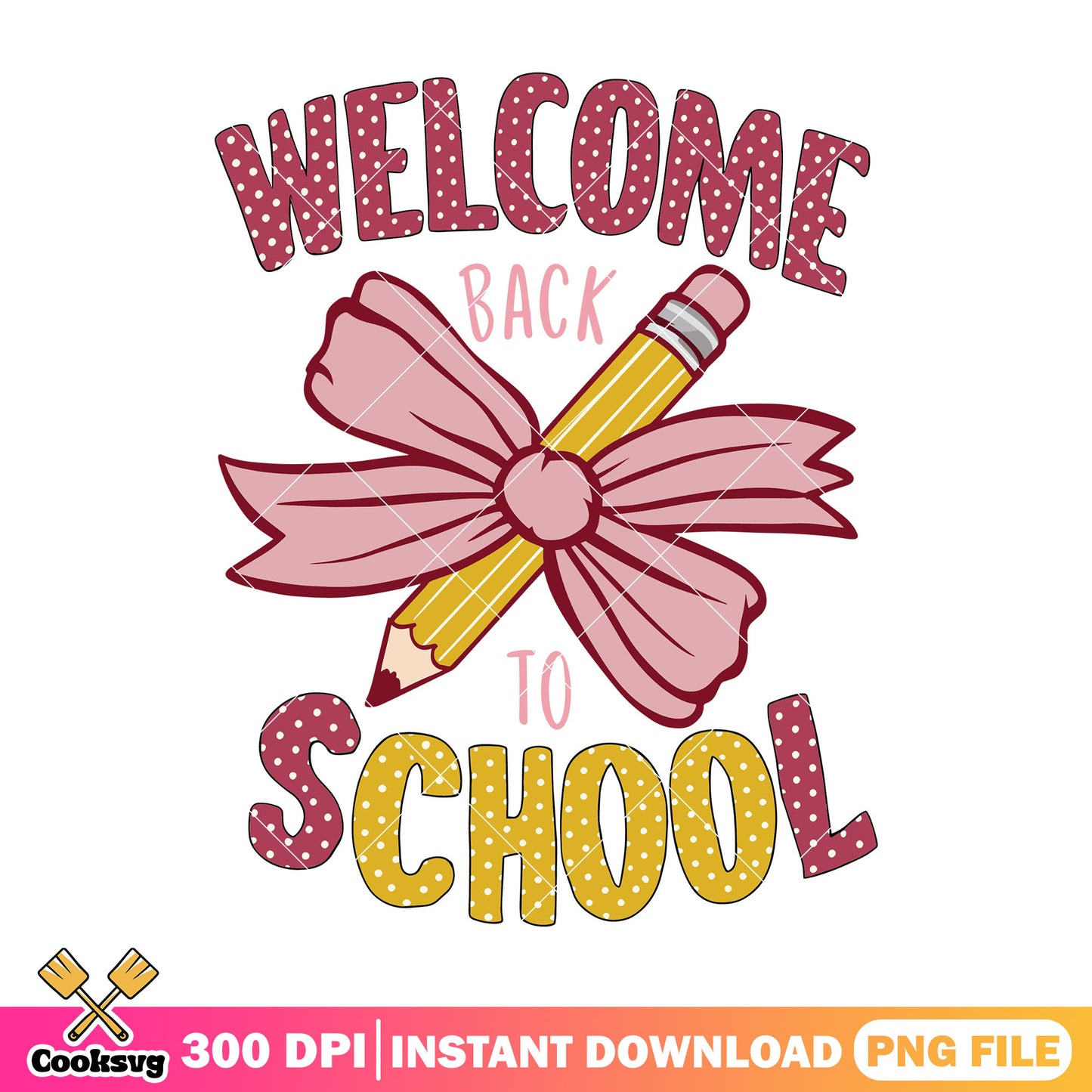 Yellow pencil back school png, pink bow png, go back to school png