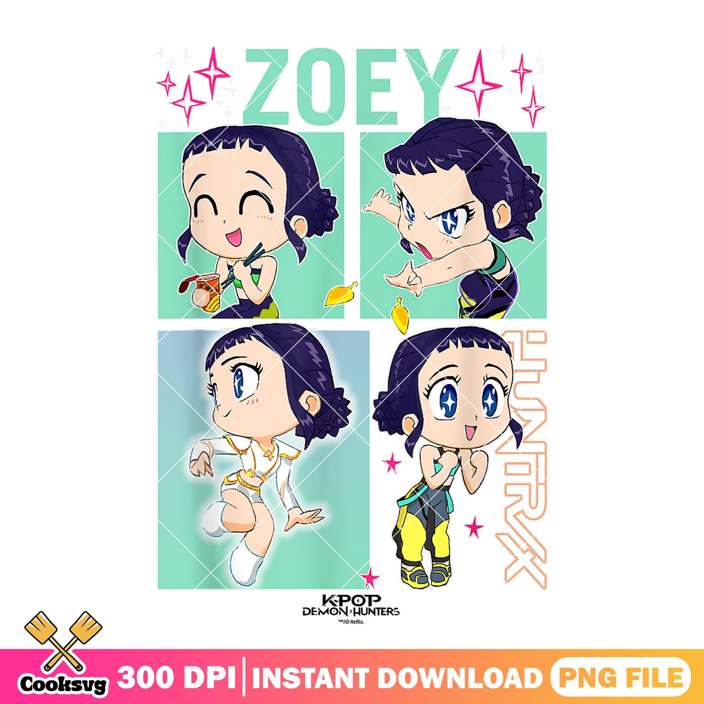 Zoey chibi emotion png, zoey kpop png, kpop demon hunters png