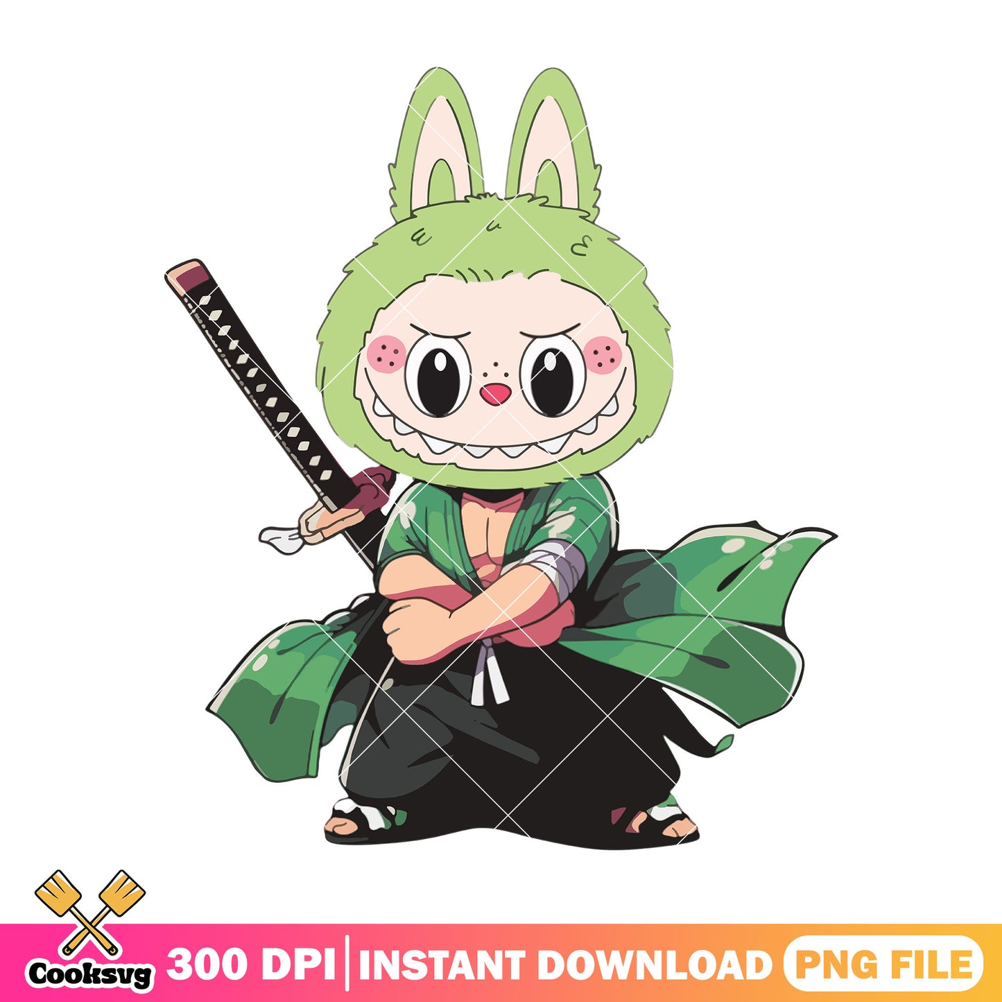 Zoro labubu monster png, one piece labubu png, labubu outfit png
