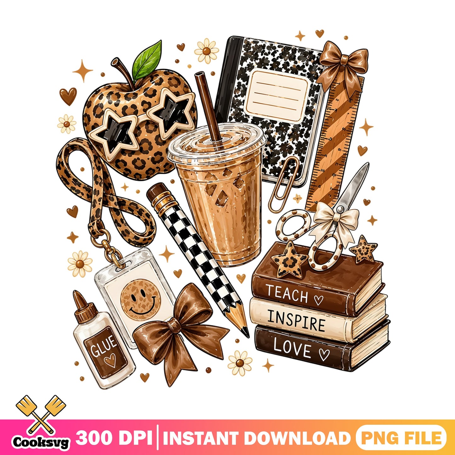 Teach Inspire Love Teacher PNG, Leopard Teacher Life PNG, Back To School PNG