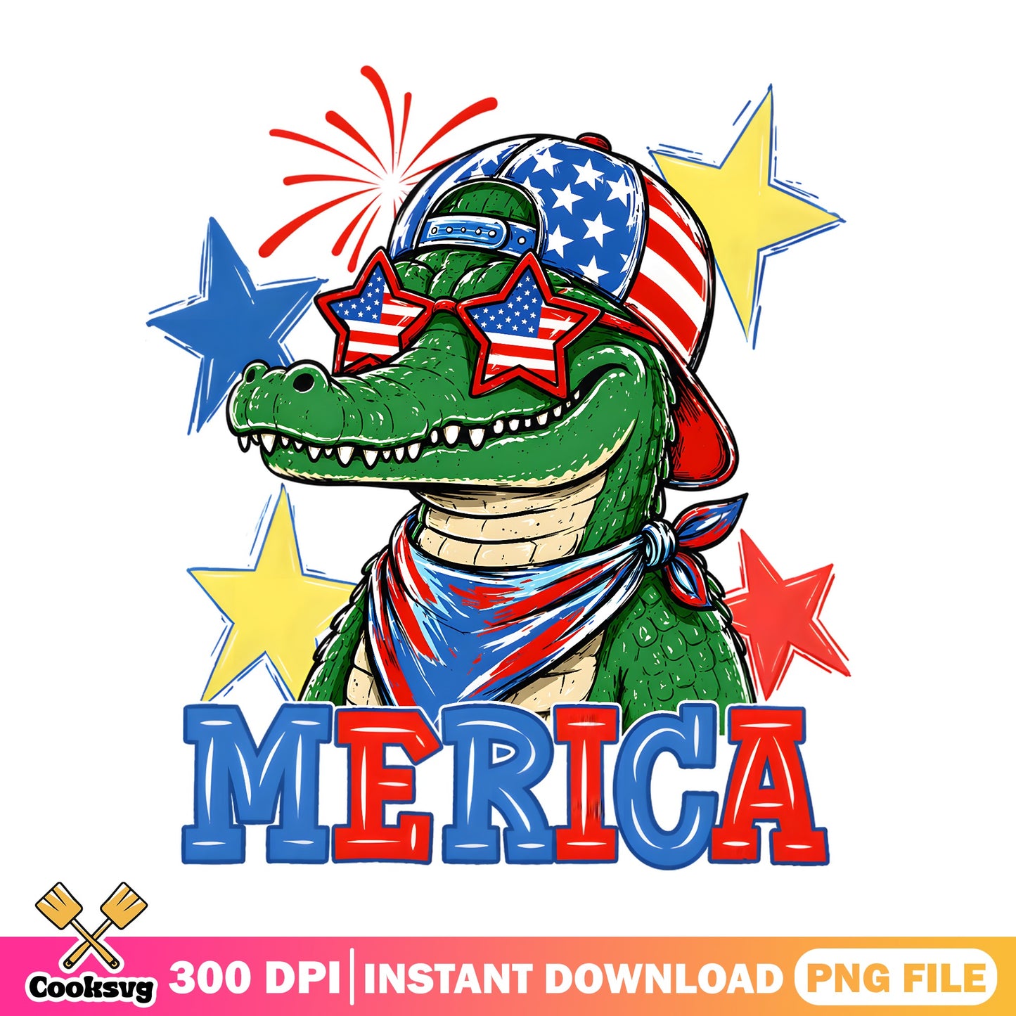 Merica Alligator 4th Of July PNG, Patriotic Crocodile PNG, American PNG