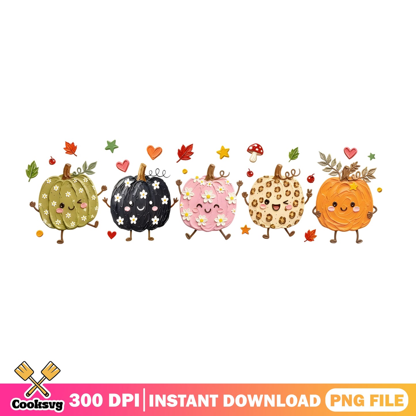 Cute Pumpkin Characters Fall Autumn PNG, Halloween PNG, Thanksgiving PNG