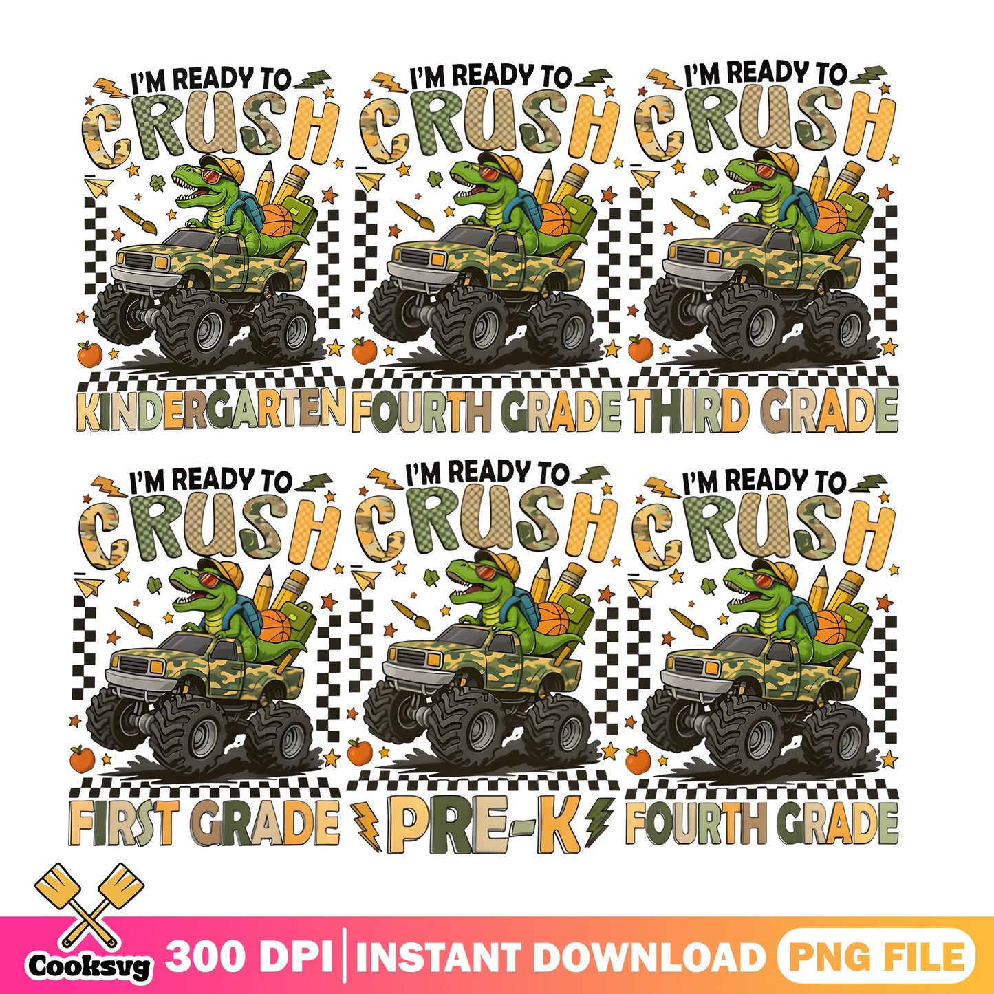 Ready To Crush School Dinosaur PNG, Back To School PNG, Grade PNG