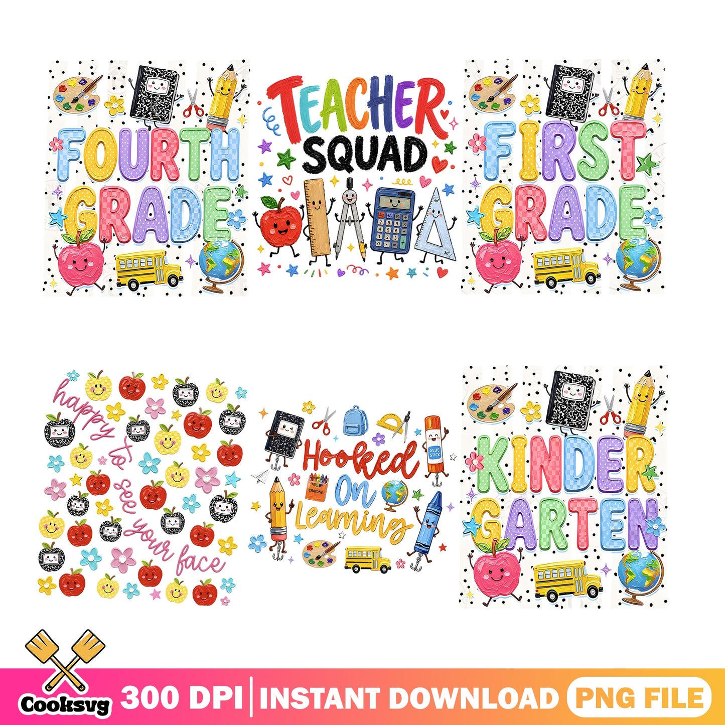 Back To School PNG Bundle, Teacher Squad PNG, Kindergarten PNG