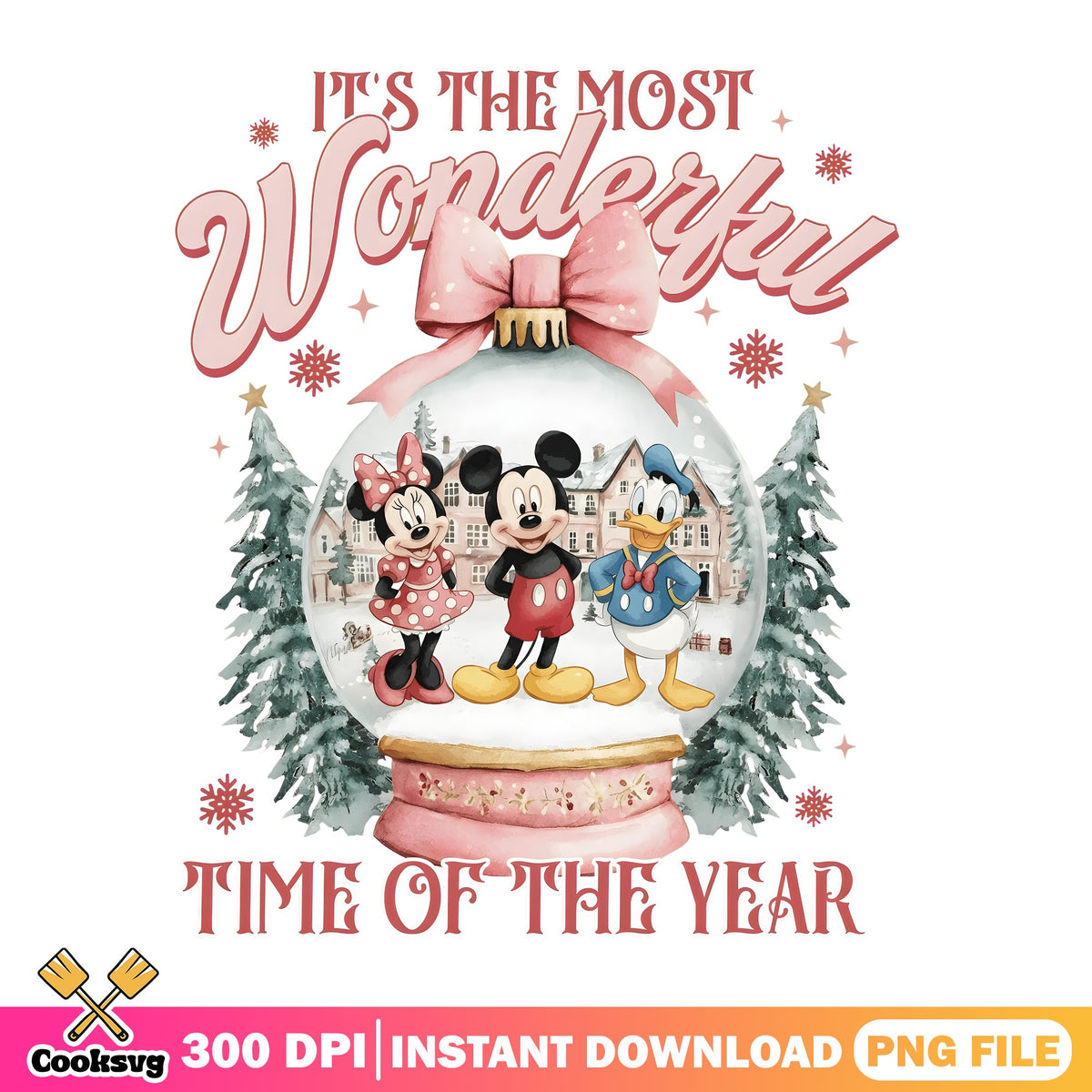 Mickey Minnie Donald PNG, Wonderful Time PNG, Christmas Ornament PNG