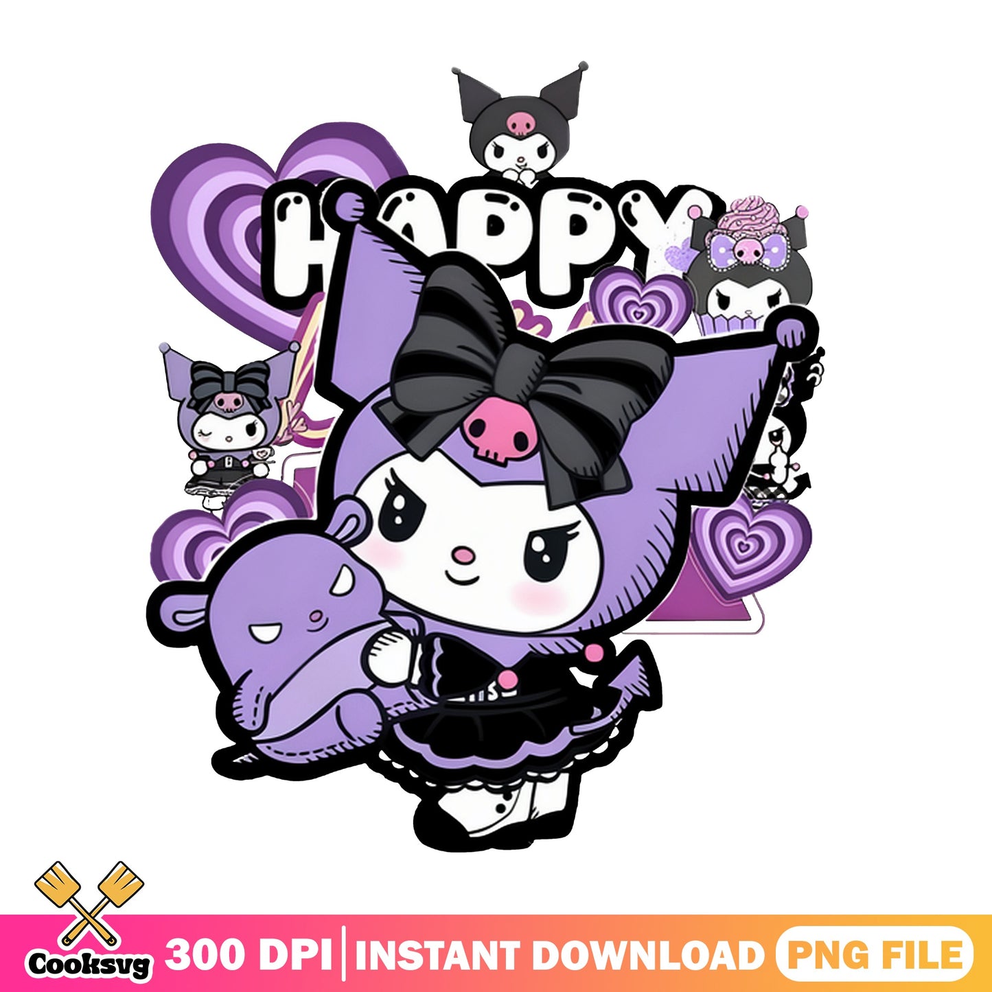 Kuromi Happy Birthday PNG, Sanrio Birthday PNG, Kuromi PNG