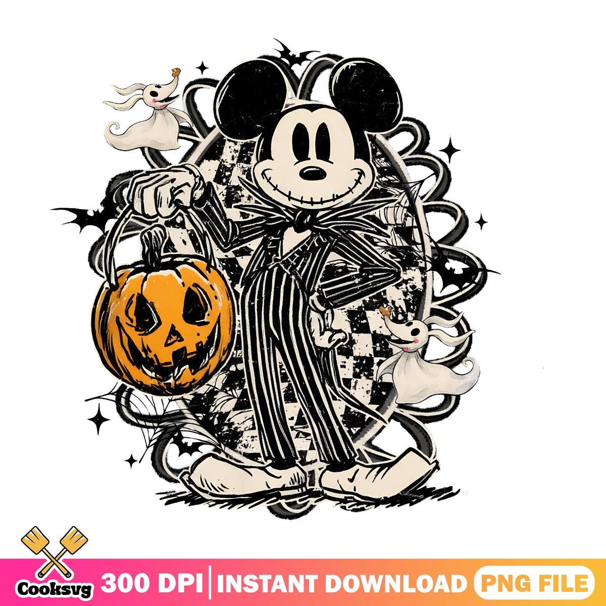 Skellington Mickey Halloween PNG, Jack Lantern PNG, Ghost Dog PNG