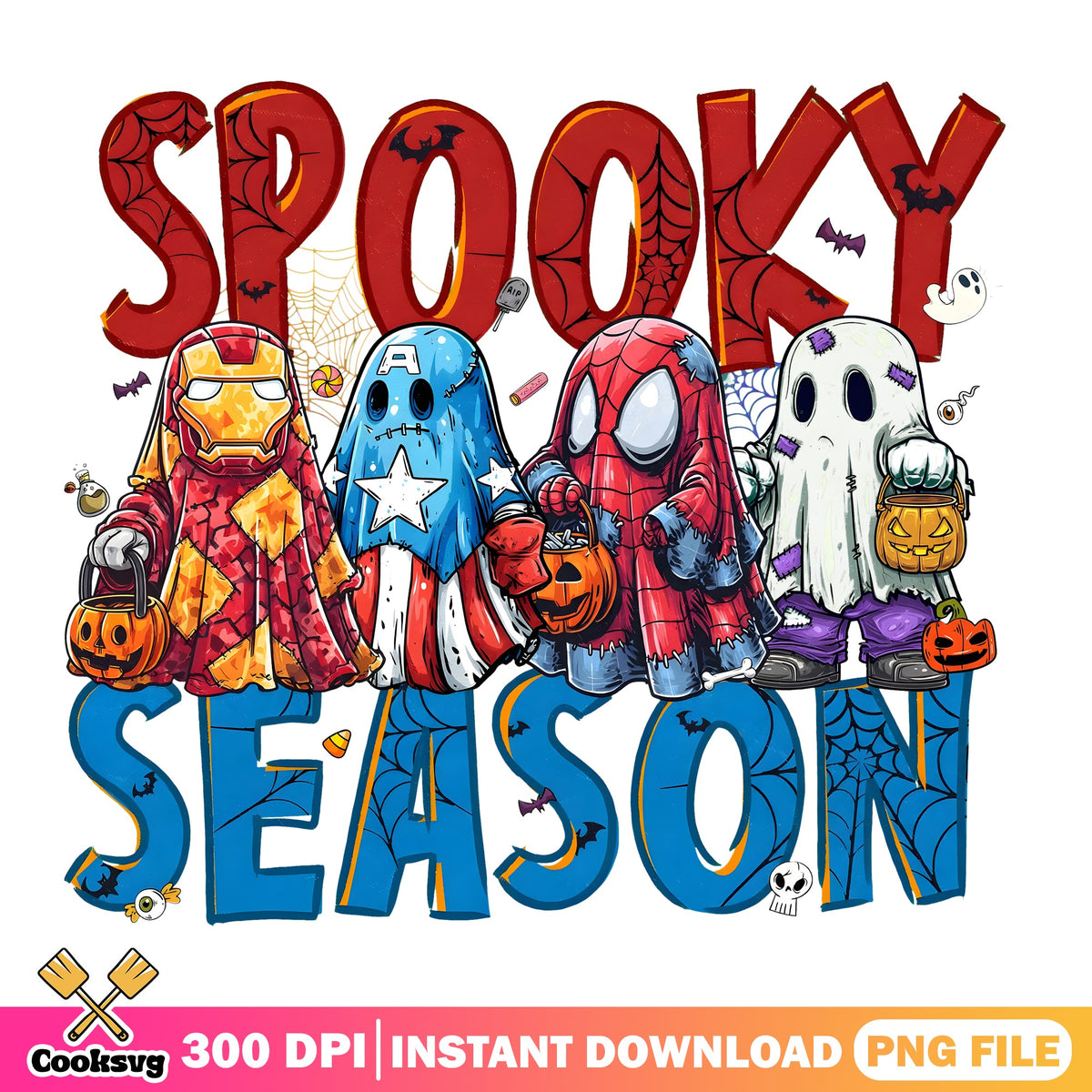 Avengers Ghost Trick PNG, Spooky Season PNG, Iron Man Spidey PNG