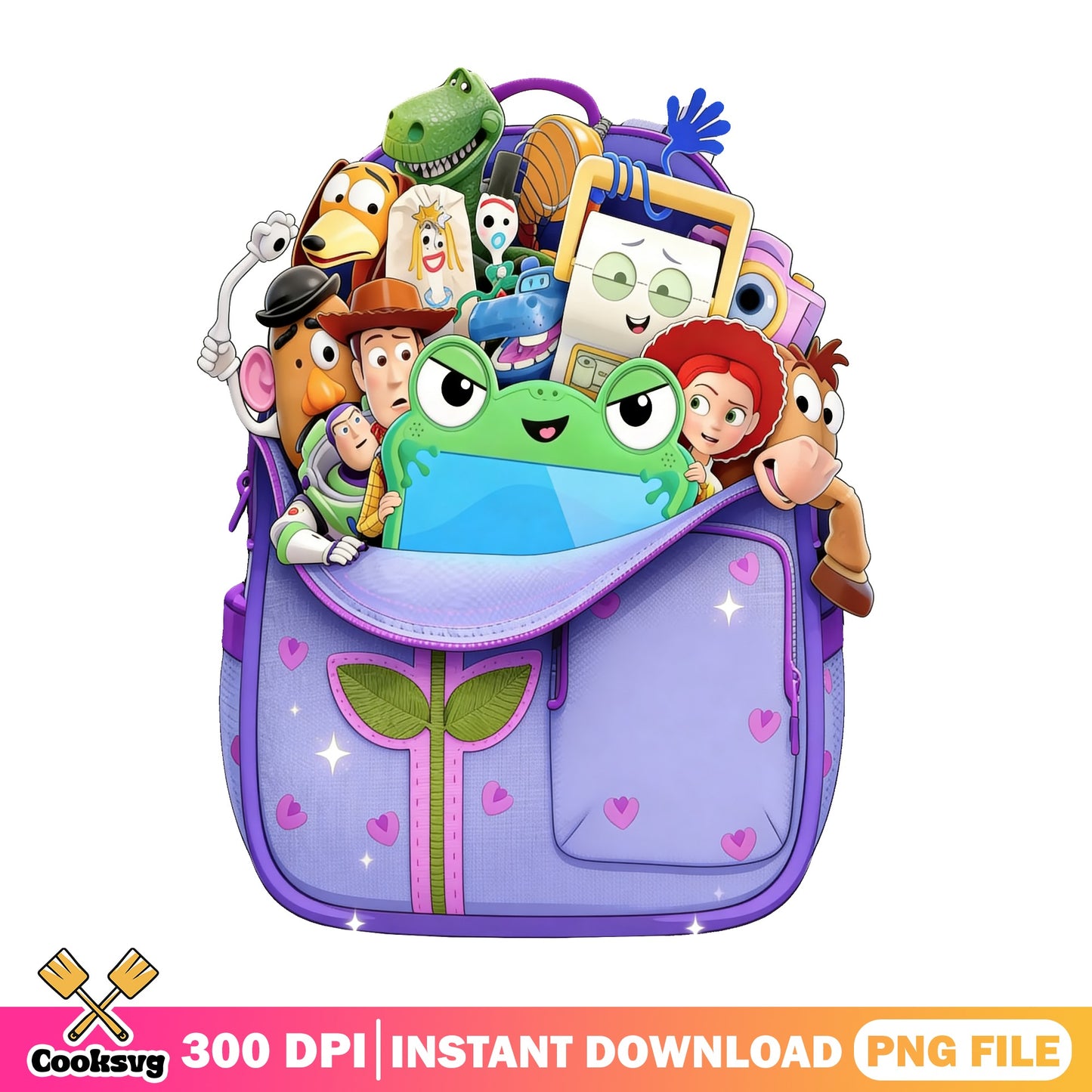 Toy Story Characters Backpack PNG, Disney Pixar PNG, Back To School PNG
