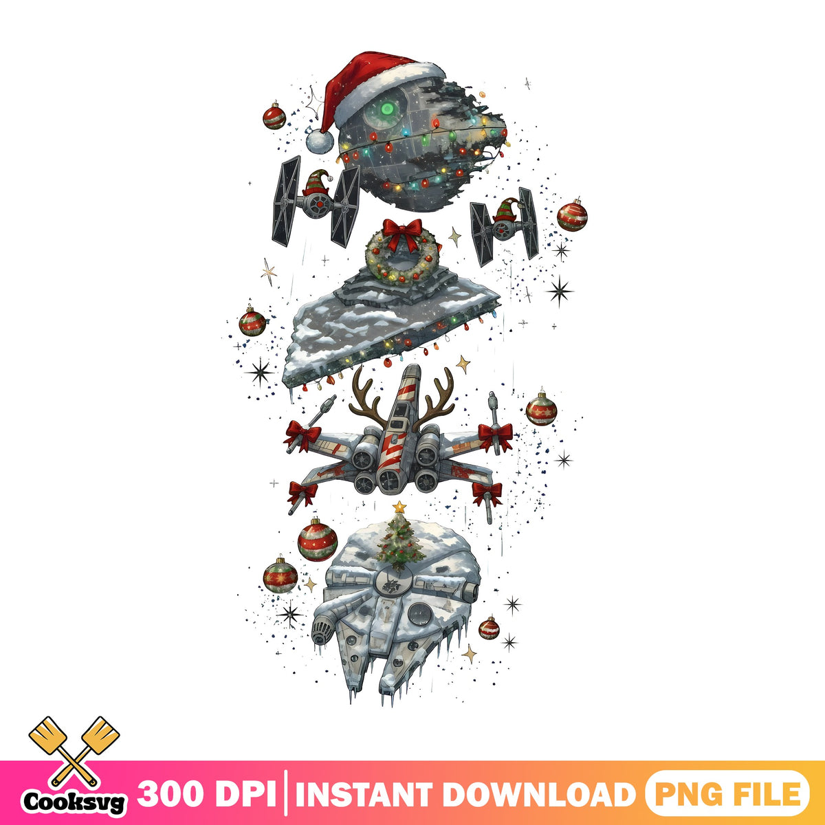 Star Wars Ships Christmas PNG, Death Star Santa PNG, X-Wing Falcon PNG