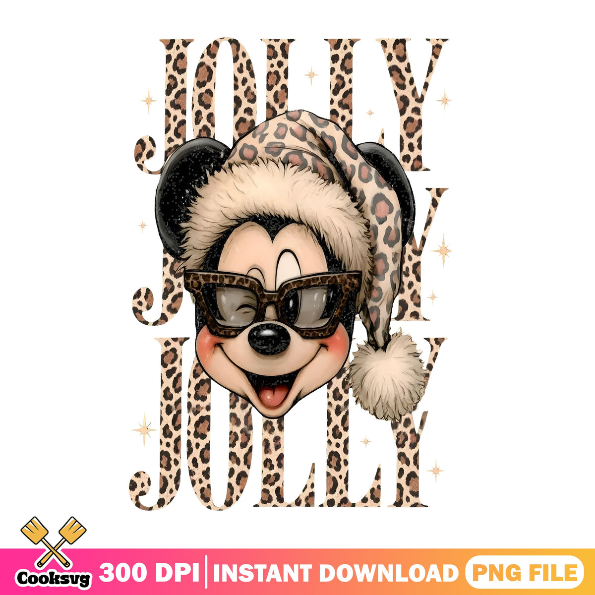 Mickey Jolly Leopard PNG, Santa Hat Shades PNG, Disney Christmas PNG