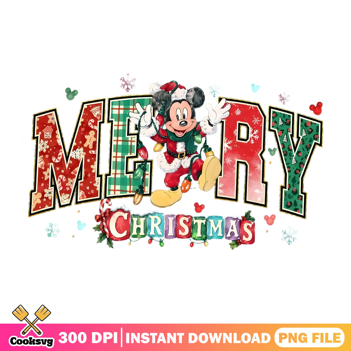 Mickey Merry Varsity PNG, Retro Plaid Letters PNG, Disney Xmas PNG