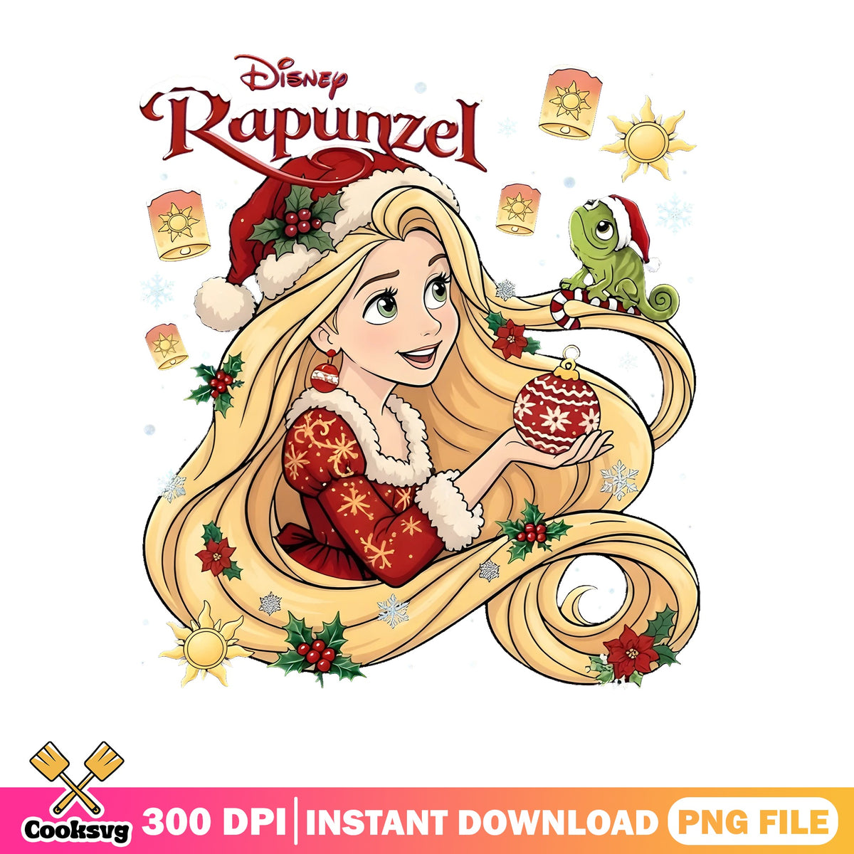 Rapunzel Santa Hat Lanterns PNG, Tangled PNG, Disney Princess PNG