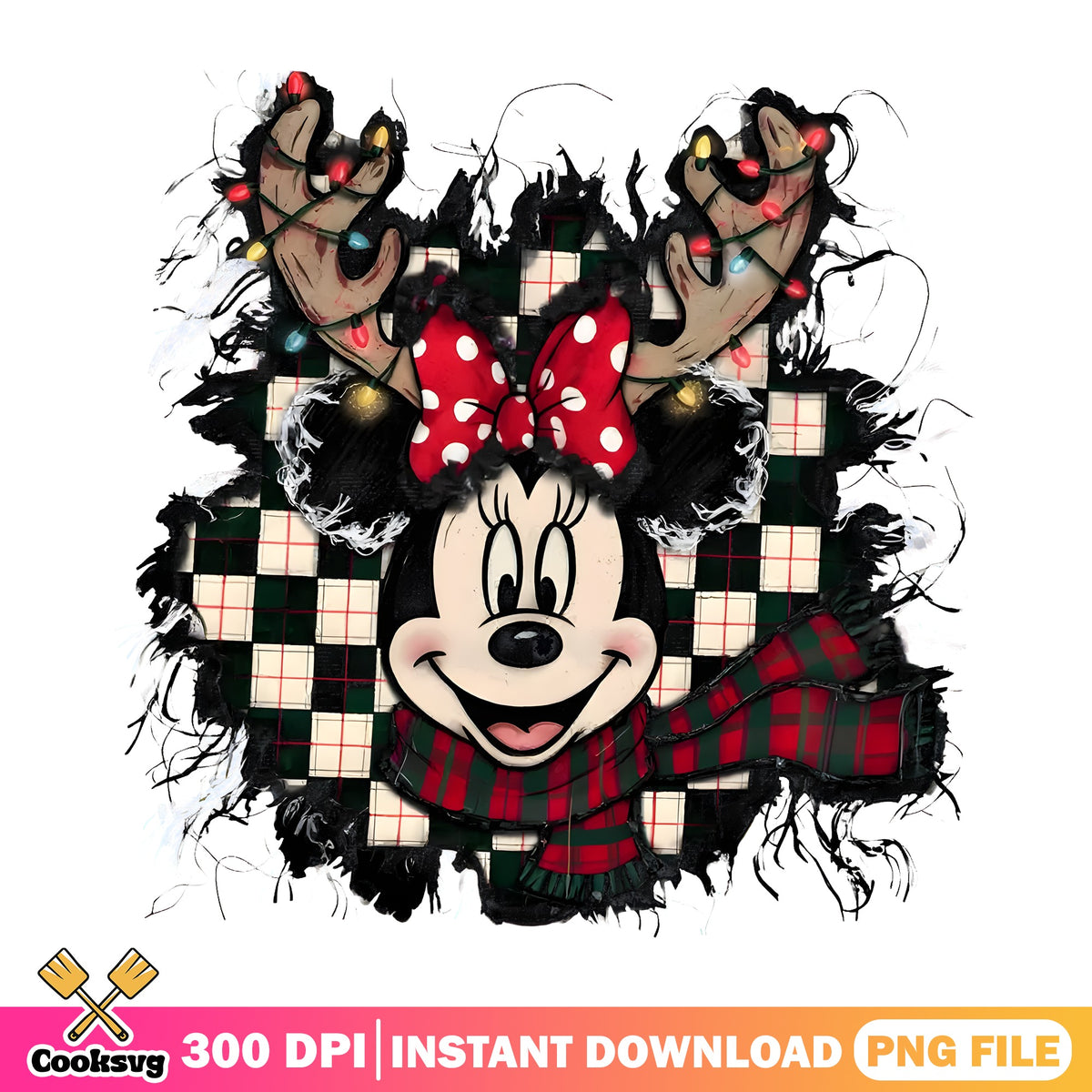 Reindeer Minnie Plaid PNG, Checkered Christmas PNG, Polka Dot Bow PNG