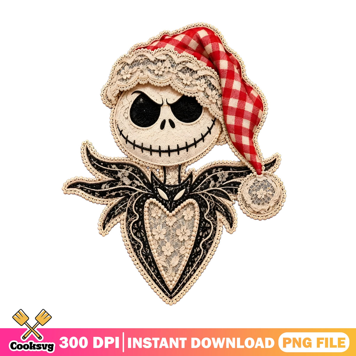 Jack Lace Santa Hat PNG, Red Gingham Hat PNG, Halloween Town PNG