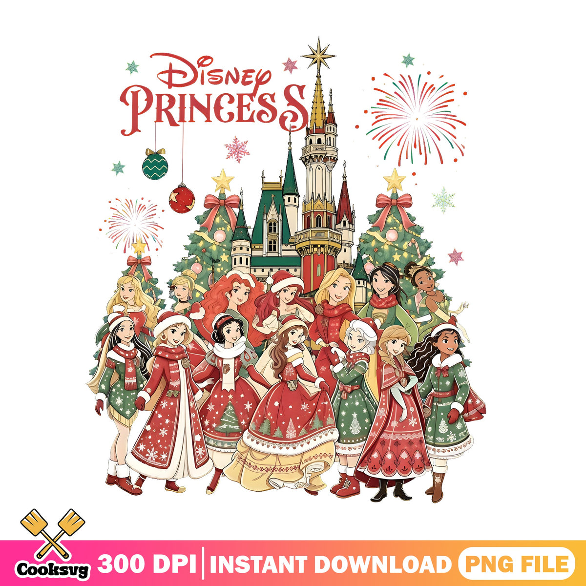 Disney Princess Christmas PNG, Belle Ariel Elsa PNG, Princess Xmas PNG