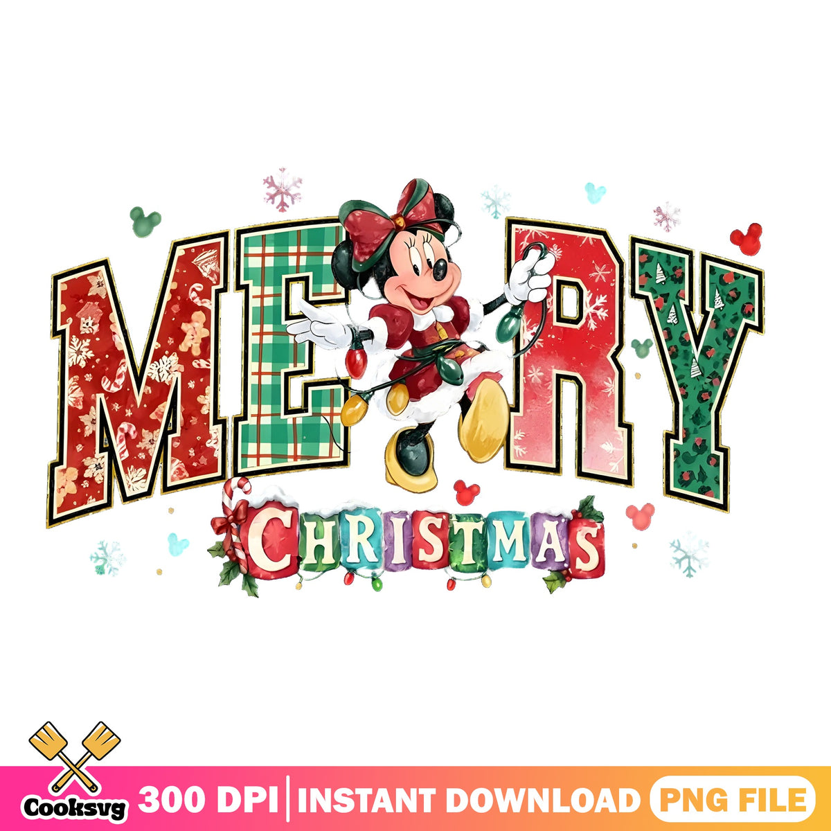 Minnie Merry Varsity PNG, Retro Plaid Letters PNG, Disney Xmas PNG