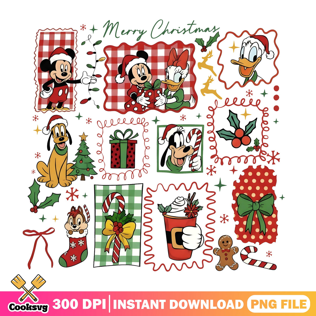 Disney Plaid Christmas PNG, Mickey Minnie PNG, Santa Stocking PNG