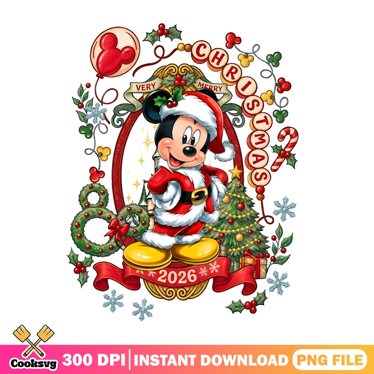 Mickey Merry Christmas 2026 PNG, Santa Mickey PNG, Disney Holiday PNG