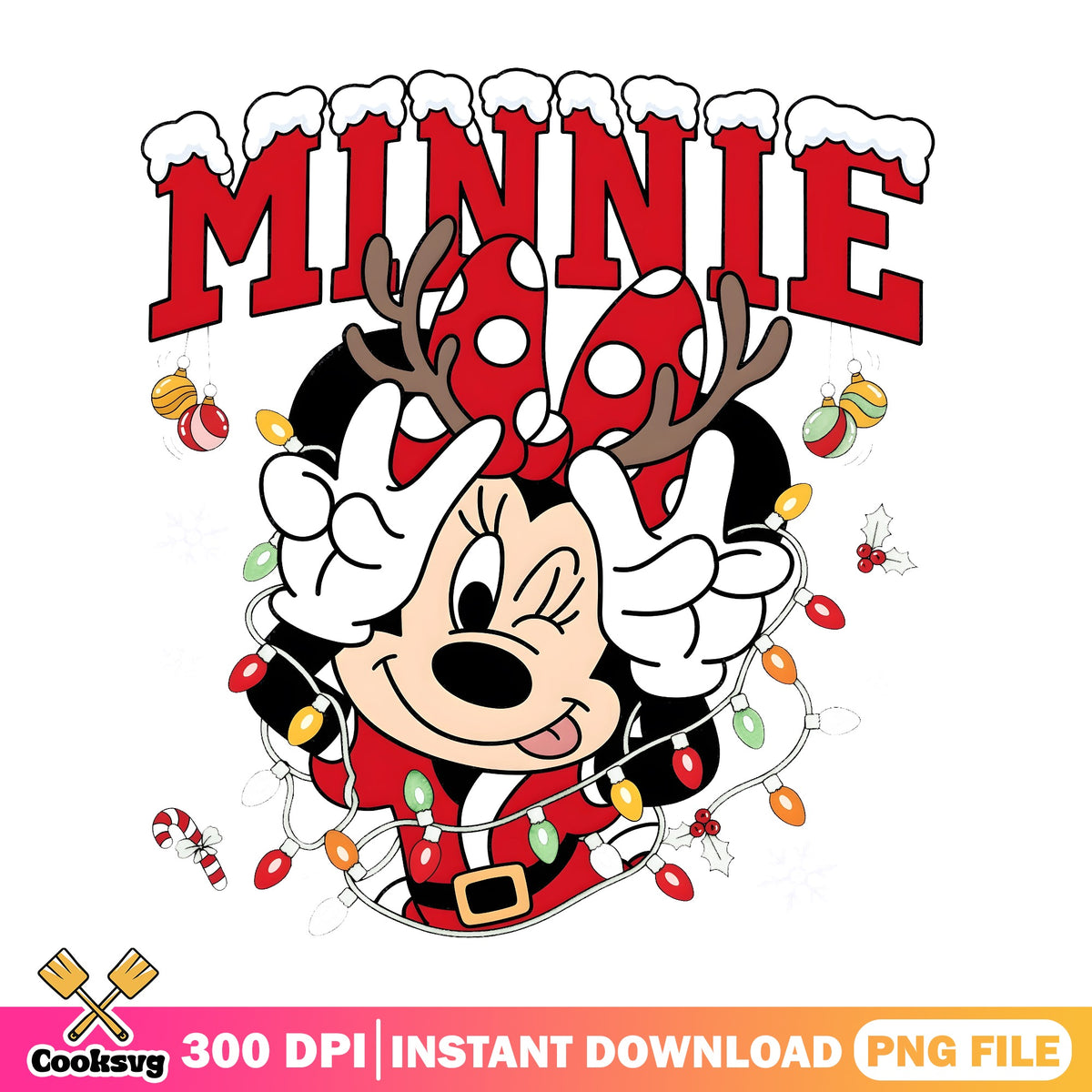 Minnie Varsity Reindeer Lights PNG, Disney Minnie PNG, Christmas PNG