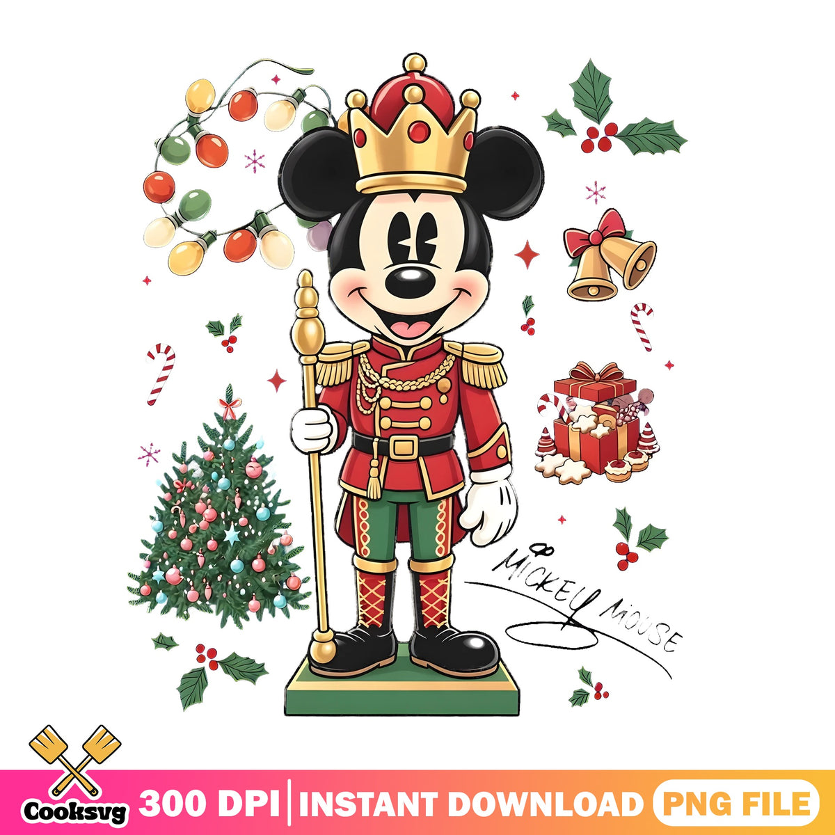 Nutcracker Mickey Mouse PNG, Christmas Tree PNG, Gold Crown PNG