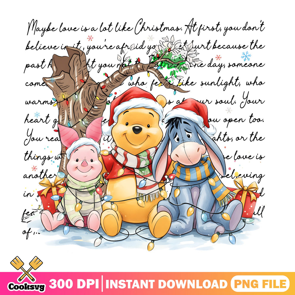 Pooh Christmas Love Quote PNG, Piglet Eeyore PNG, Santa Hat PNG – Cooksvg