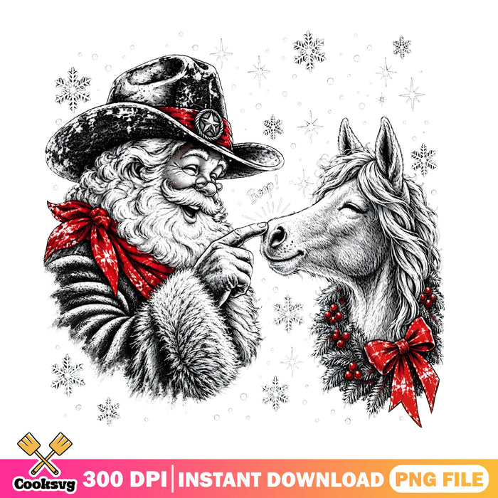 Cowboy Santa Horse Boop PNG, Western Christmas PNG, Horse PNG