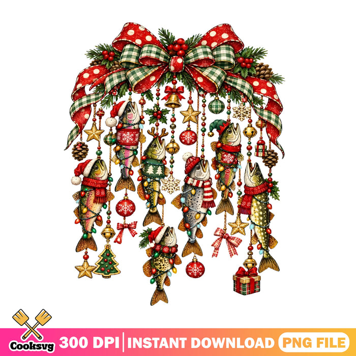 Christmas Fishing Ornaments PNG, Fisherman PNG, Fish Bow PNG
