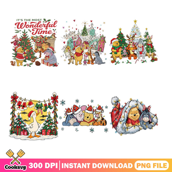 Pooh Wonderful Xmas PNG Bundle, Tigger Eeyore PNG, Pooh Goose PNG