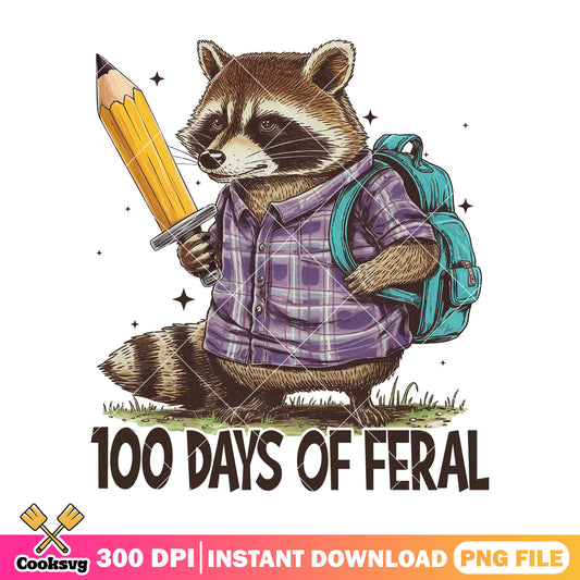 100 days of ferral design png, go back to school png, raccoon cute png
