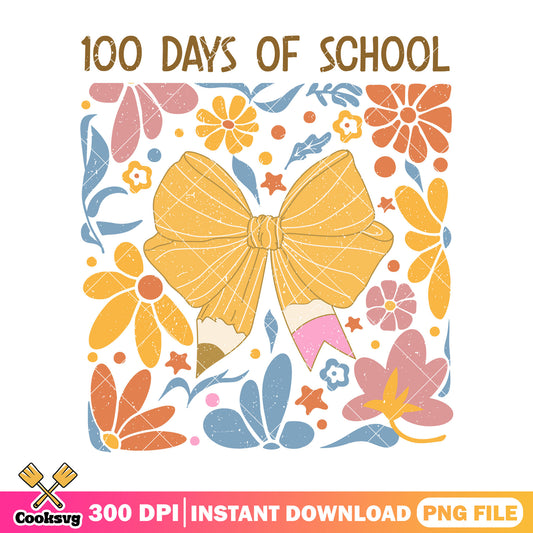 100 days of school png, going back to school png, bow yellow png
